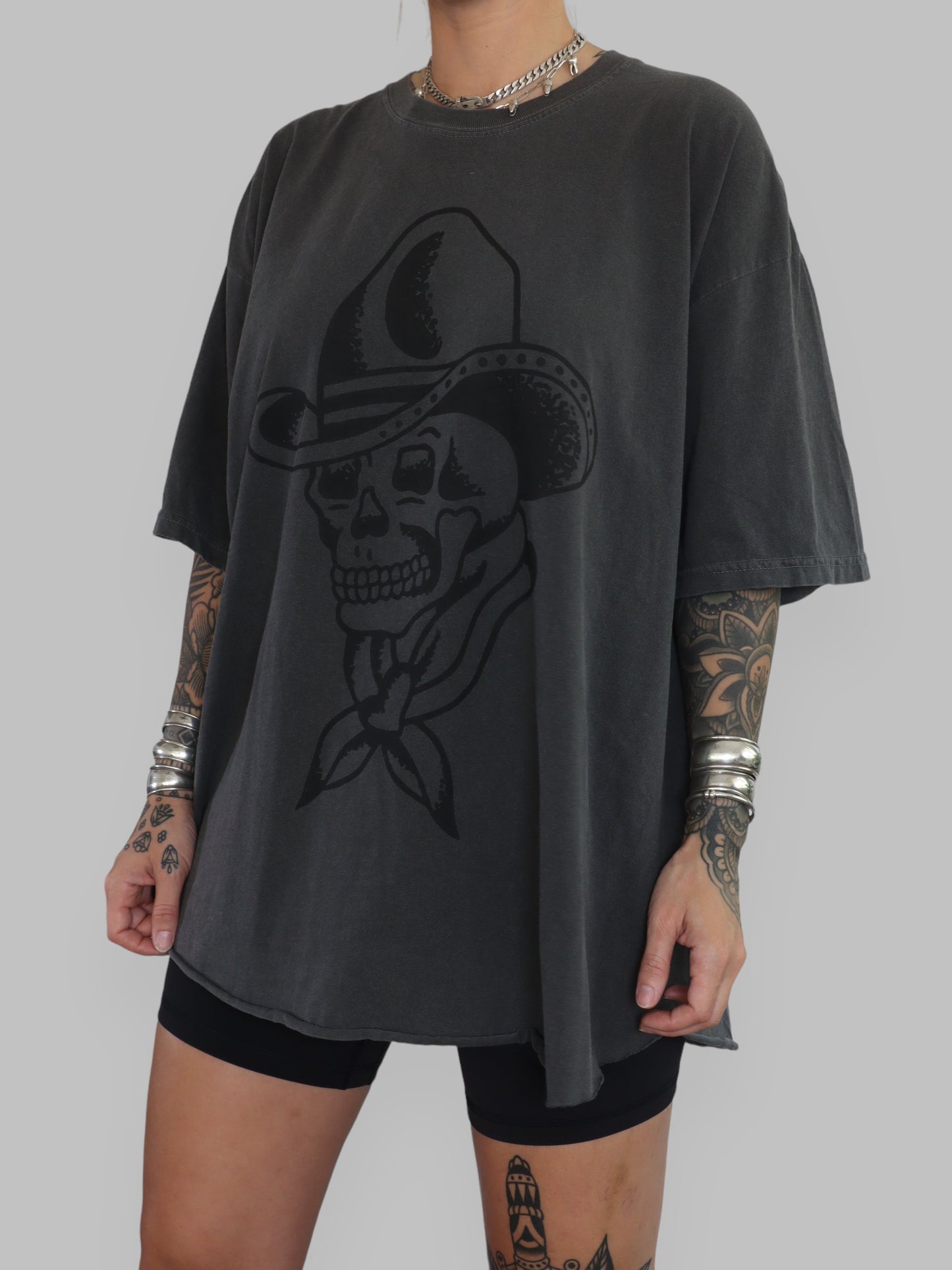 Oversized Cowboy Skull T-Shirt RAW HEM