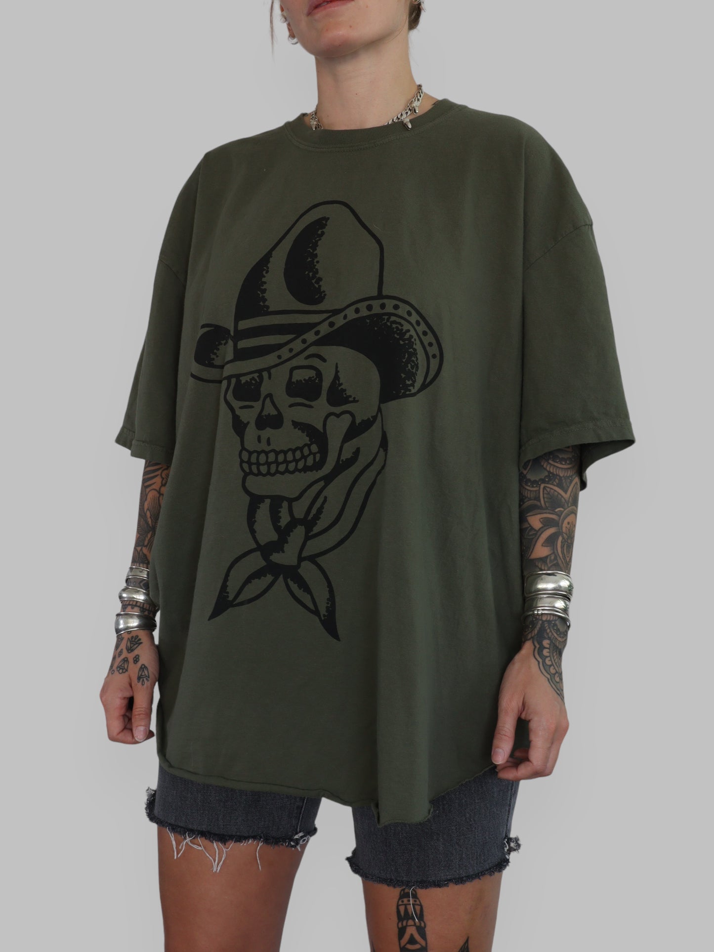 Oversized Cowboy Skull T-Shirt RAW HEM