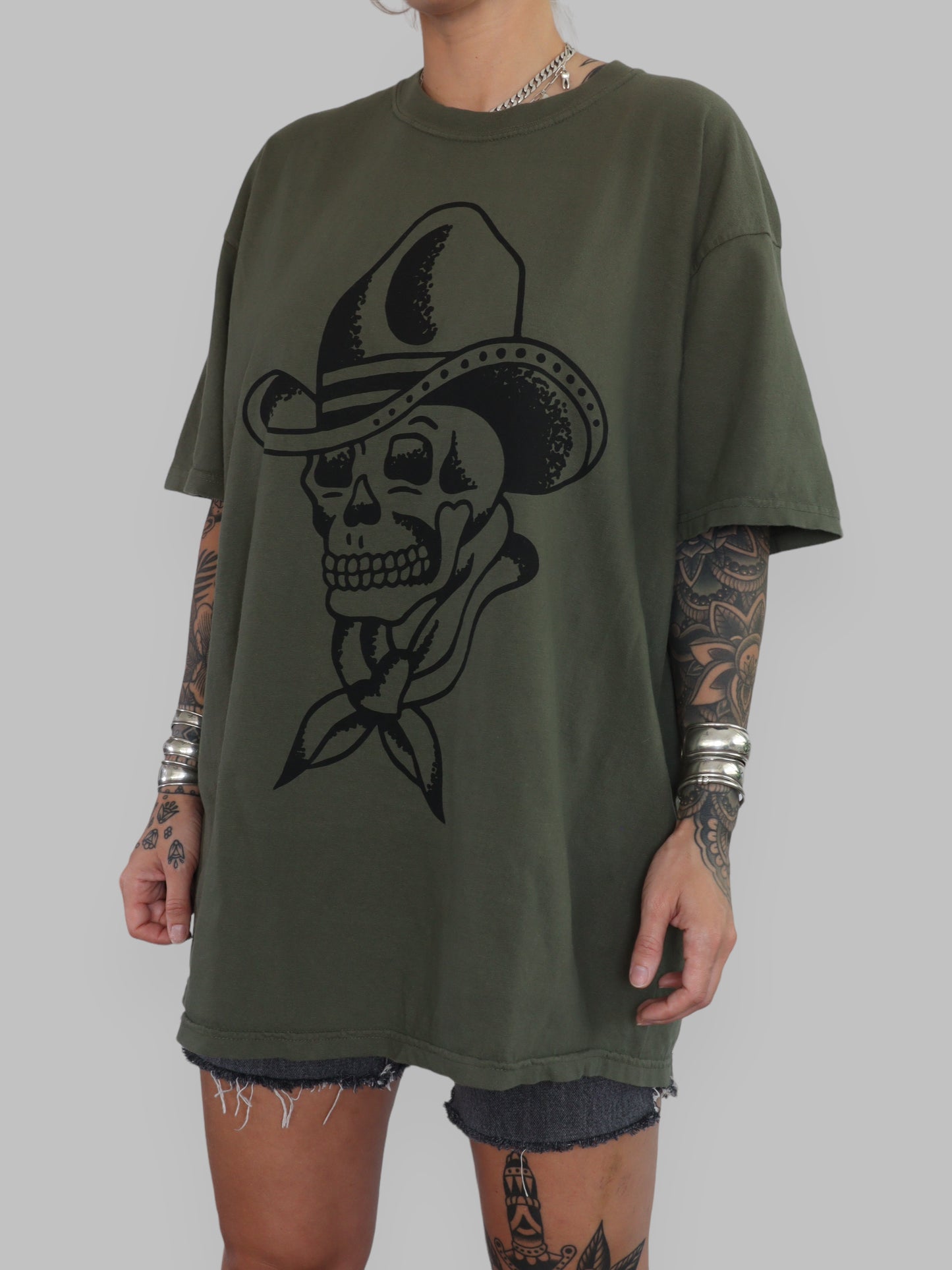 Oversized Cowboy Skull T-Shirt CLASSIC HEM